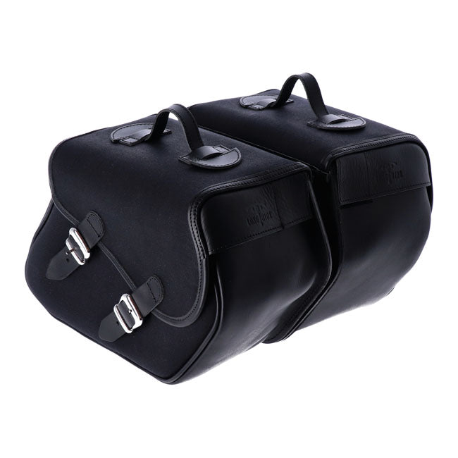 Longride, Heritage Waxed Cotton Saddlebags. Black Touring Luggage Longride