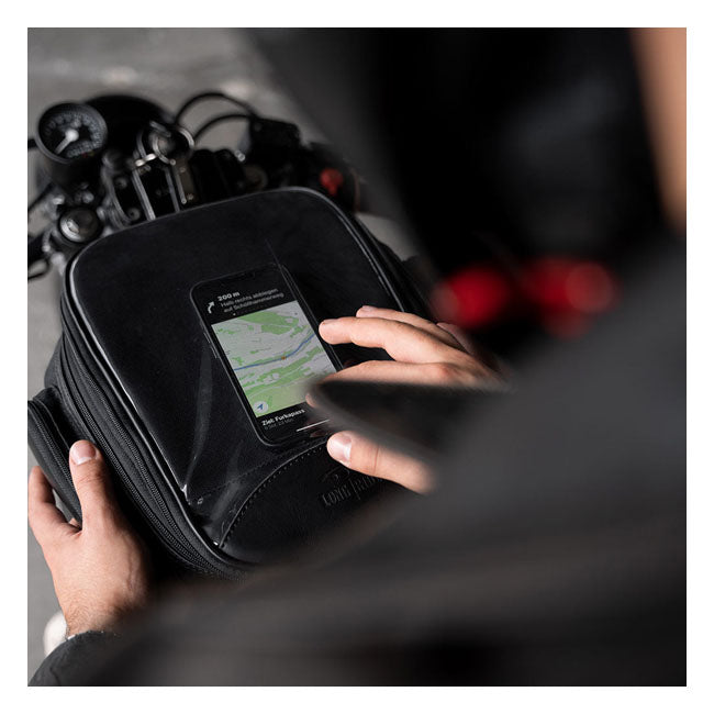 Longride, Heritage Waxed Canvas Tank Bag. Black Touring Luggage Longride
