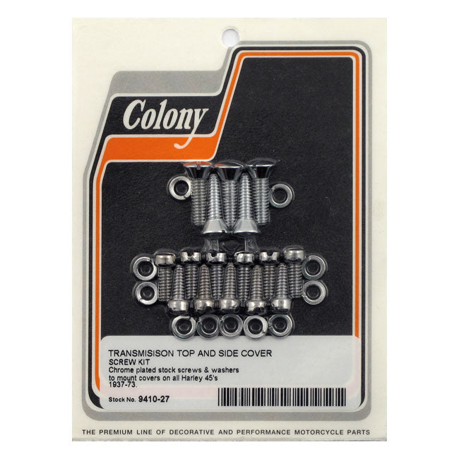 Colony, transmission top & side cover screw kit. Chrome Transmission Mount Kits Colony
