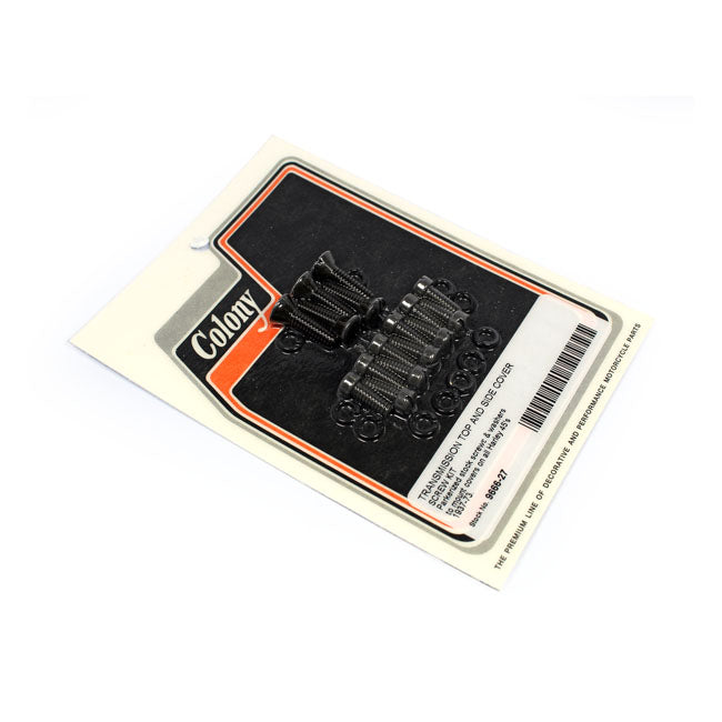 Colony, transmission top & side cover screw kit. Black Transmission Mount Kits Colony