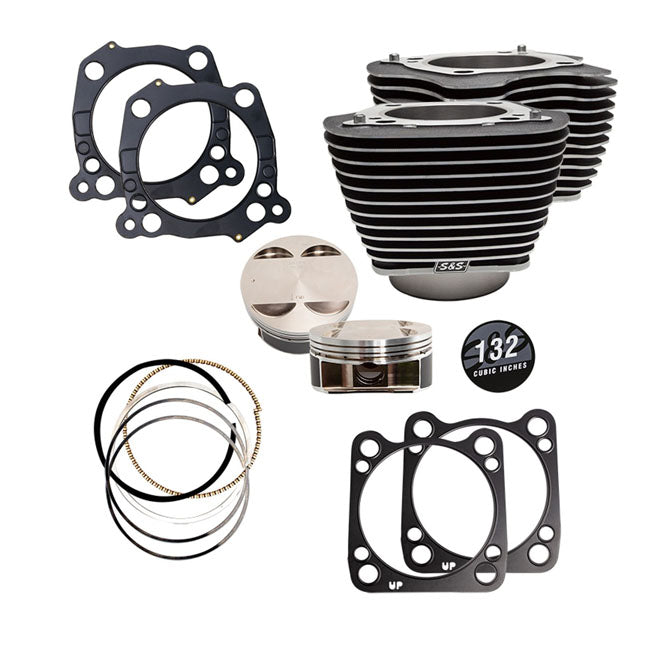 S&S, 132" big bore kit. Black cylinders / highlighted fins Cylinder And Piston Kits S&S Cycle