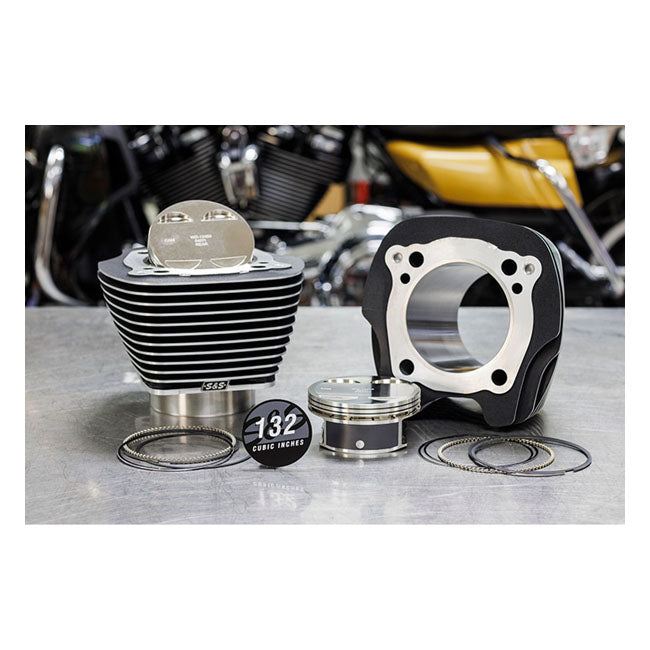 S&S, 132" big bore kit. Black cylinders / highlighted fins Cylinder And Piston Kits S&S Cycle