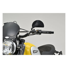 Daytona, clamp-on D-Mirror-19 Half Moon. Black. L&R Mirrors Daytona