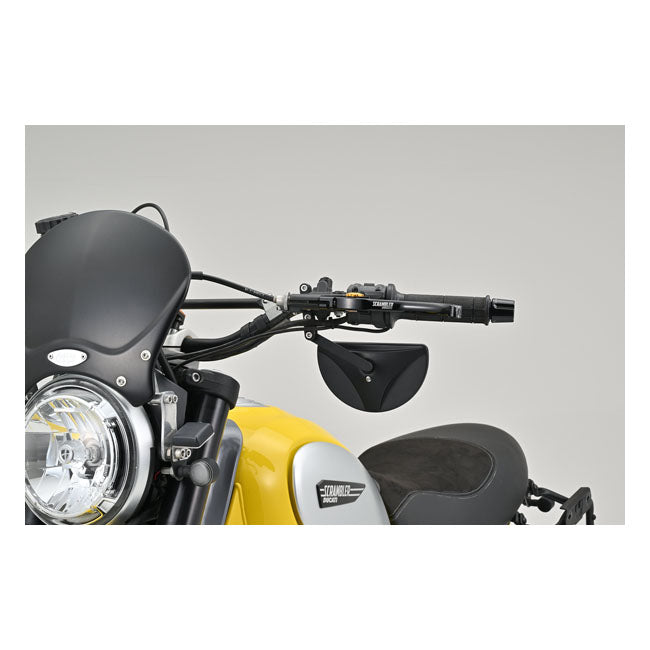 Daytona, clamp-on D-Mirror-19 Half Moon. Black. L&R Mirrors Daytona