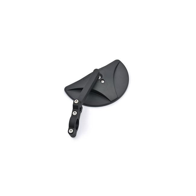 Daytona, clamp-on D-Mirror-19 Half Moon. Black. L&R Mirrors Daytona
