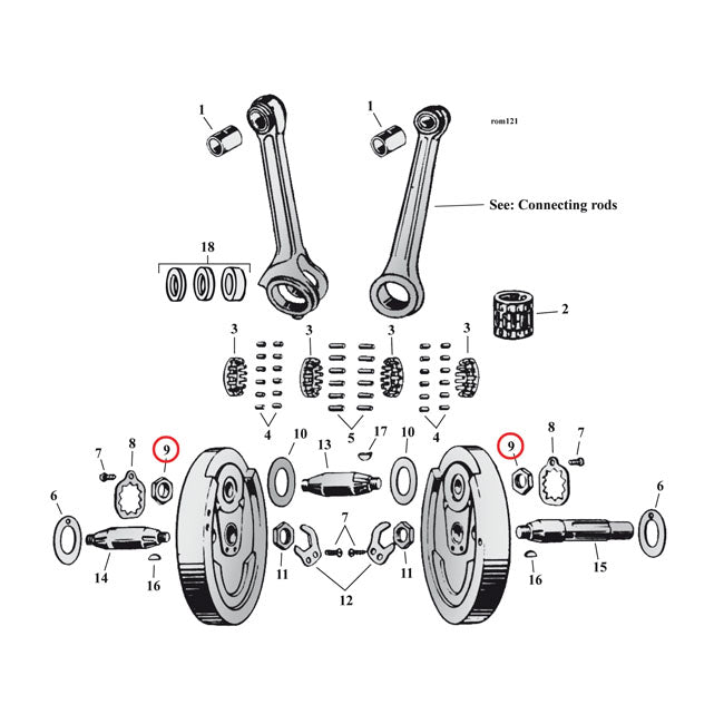 Nut, Crankpin. 37 73 45" Flathead Crankpins Samwel