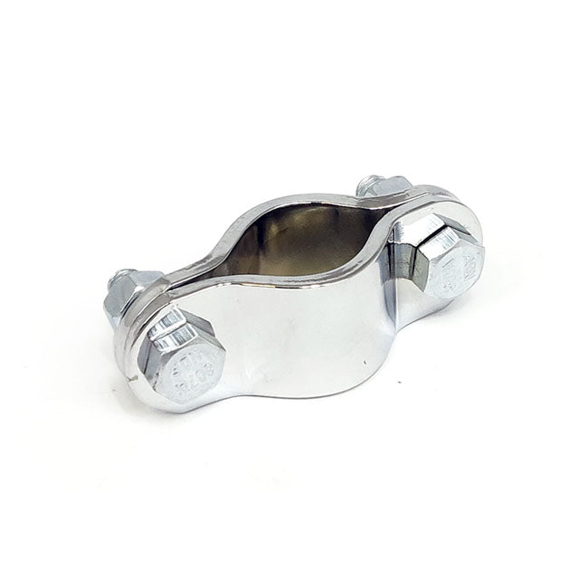 Paughco, 2-piece frame clamp. 1" diameter. Chrome Exhaust Mount Parts Paughco
