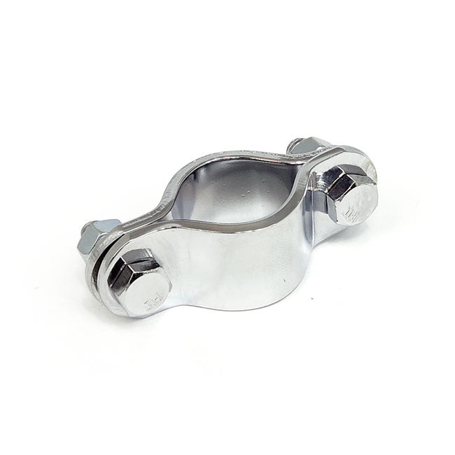 Paughco, 2-piece frame clamp. 1-1/8" diameter. Chrome Exhaust Mount Parts Paughco