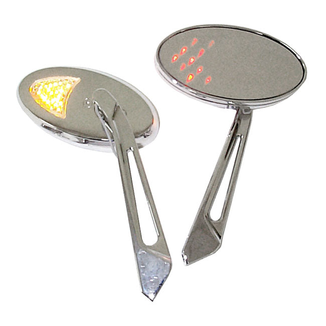 Led Cateye Turn Signal Mirror Set. Chrome, Amber Front Lens Mirrors With Turnsignals Mcs