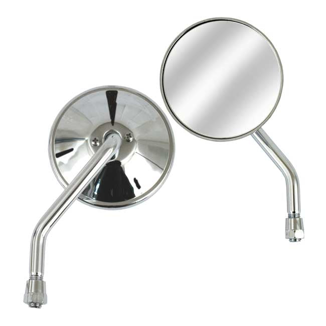3 3/8" Round Custom Mirror, Left, 10mm. Chrome Mirrors Mcs