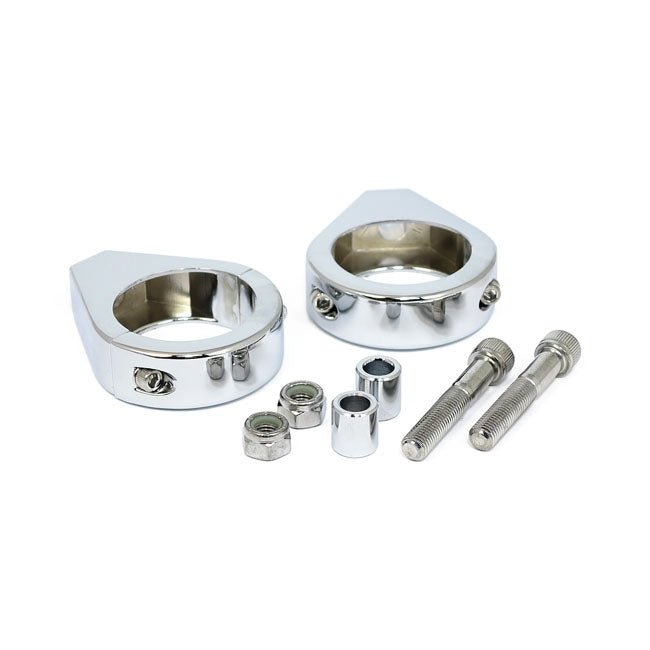 Smooth Edge Fork Mount Clamp Kit. 41mm. Chrome Turn Signals Mounts Mcs