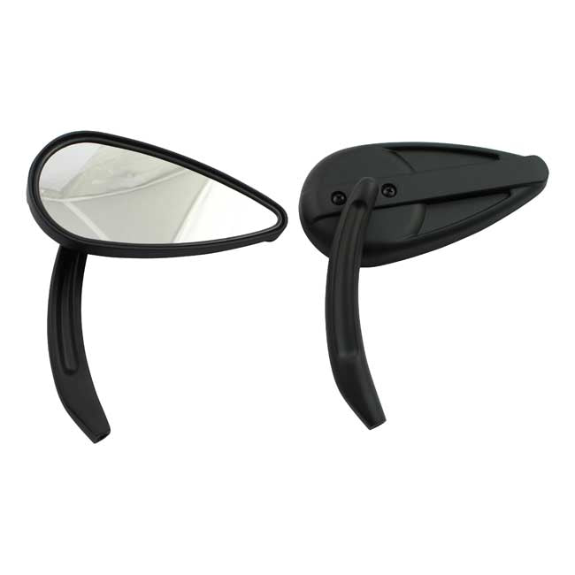 Retro Teardrop Mirror Set. Black, Aluminum Grooved Stem Mirrors Mcs