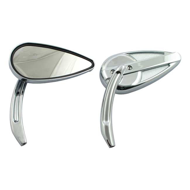 Retro Teardrop Mirror Set. Chrome, Aluminum Grooved Stem Mirrors Mcs