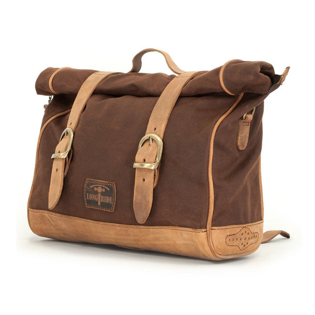 Longride, ''Old Chopper'' Waxed Cotton Saddlebag. Marron Brown Saddlebags Longride