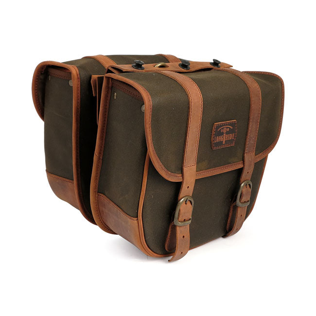 Longride, Throw Over Saddlebags Waxed Cotton. Khaki Saddlebags Longride