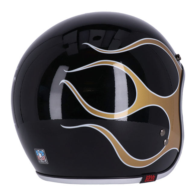 13 1/2 Skull bucket helmet flames gold HELMETS 13 And A Half Company
