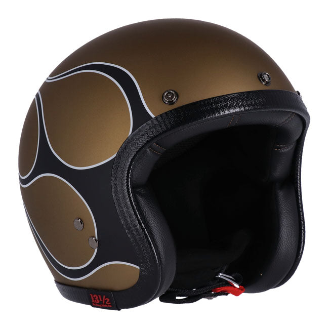 13 1/2 Skull Bucket Helmet, Flames Matt Gold Open Face Helmet 13 And A Half Company