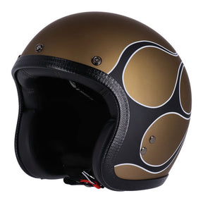 13 1/2 Skull Bucket Helmet, Flames Matt Gold Open Face Helmet 13 And A Half Company