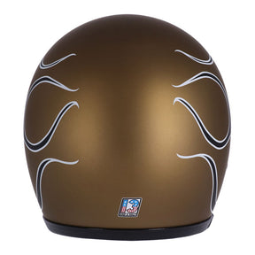 13 1/2 Skull Bucket Helmet, Flames Matt Gold Open Face Helmet 13 And A Half Company