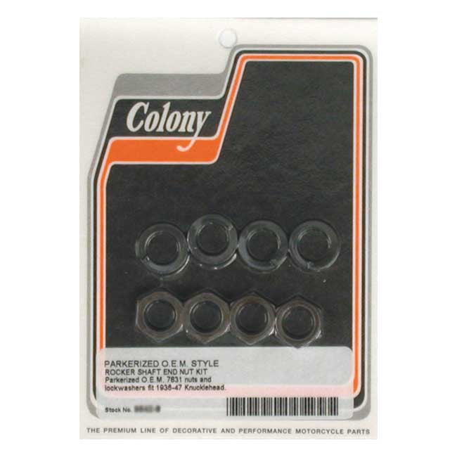 Colony, rocker shaft end nut kit. Black Rocker Shaft Nut Kits Colony