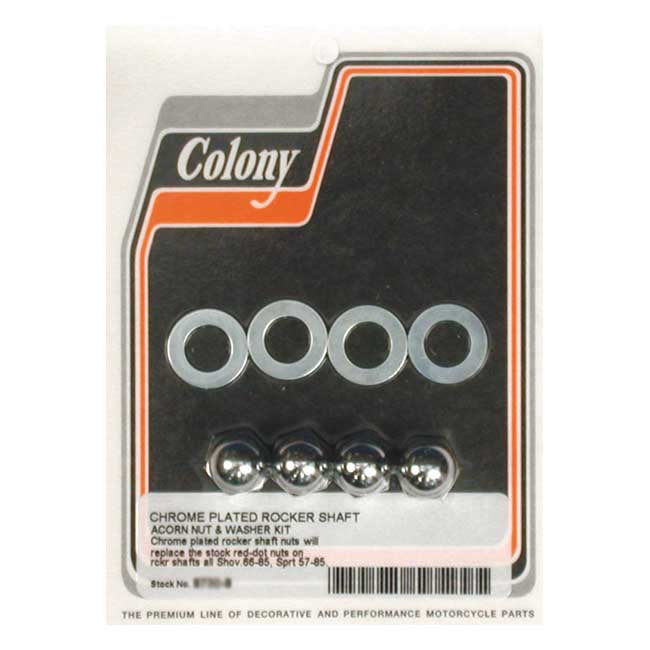 Colony, rocker shaft end nut set. Acorn style, chrome Rocker Shaft Nut Kits Colony