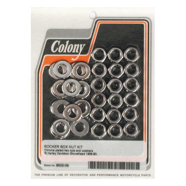 Colony, Shovel rocker box top nut kit. Chrome, OEM style Rocker Box Mount Kits Colony