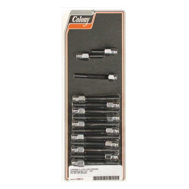 Colony, Sportster rocker box bolt kit. Cap style, chrome Rocker Box Mount Kits Colony