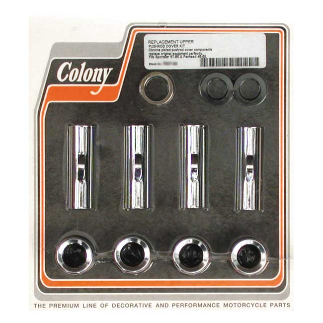 Colony, 48-65 & 57-85 upper pushrod cover kit. Chrome Pushrod Covers Colony