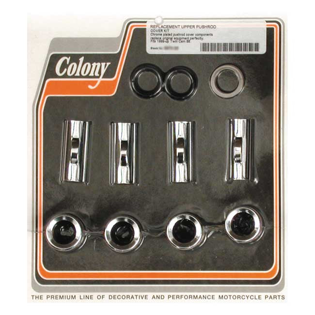 Colony, 99-up upper pushrod cover kit. Chrome Pushrod Covers Colony
