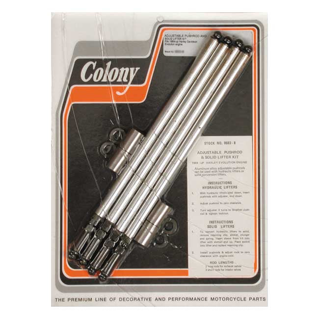 Colony, aluminum adj. pushrod solid conversion kit. Evo B.T. Pushrod Kits Colony