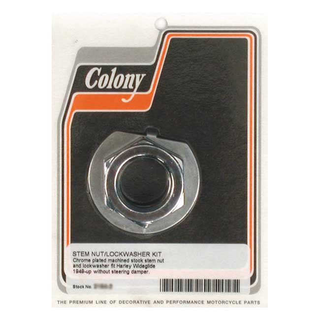 Colony, Fork stem nut & lock washer kit. Chrome Fork Stem Bolts/Nuts/Covers Colony