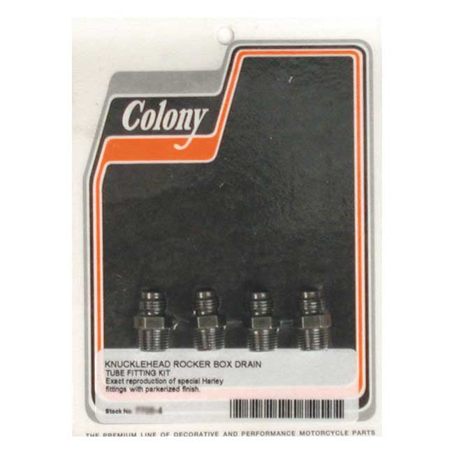 Colony, rocker box oil drain fittings. Black Rocker Cover Mount Kits Colony