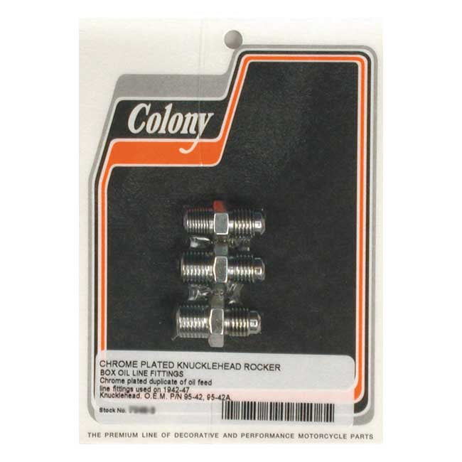 Colony, Knuckle rocker box oil feed fitting. Chrome Rocker Cover Mount Kits Colony