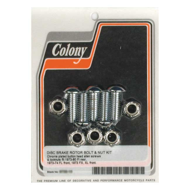 Colony, front/rear brake rotor bolt & nut kit. Chrome button Brake Rotor Bolt Kits Colony