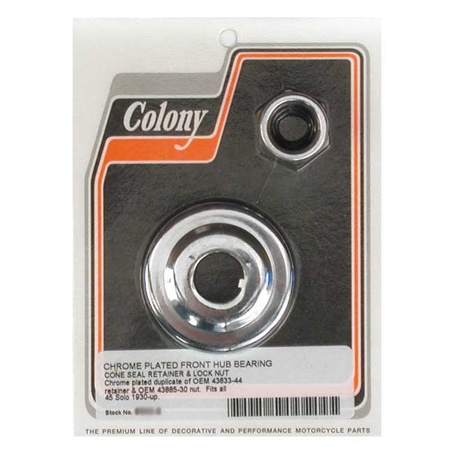 Colony, wheel bearing cone seal retainer & nut kit. Chrome Wheel Hubs Internals Colony