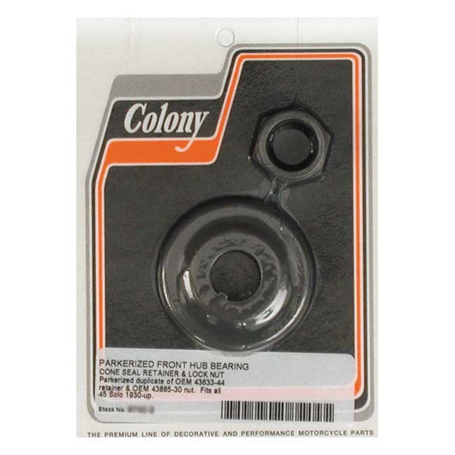 Colony, wheel bearing cone seal retainer & nut kit. Black Wheel Hubs Internals Colony