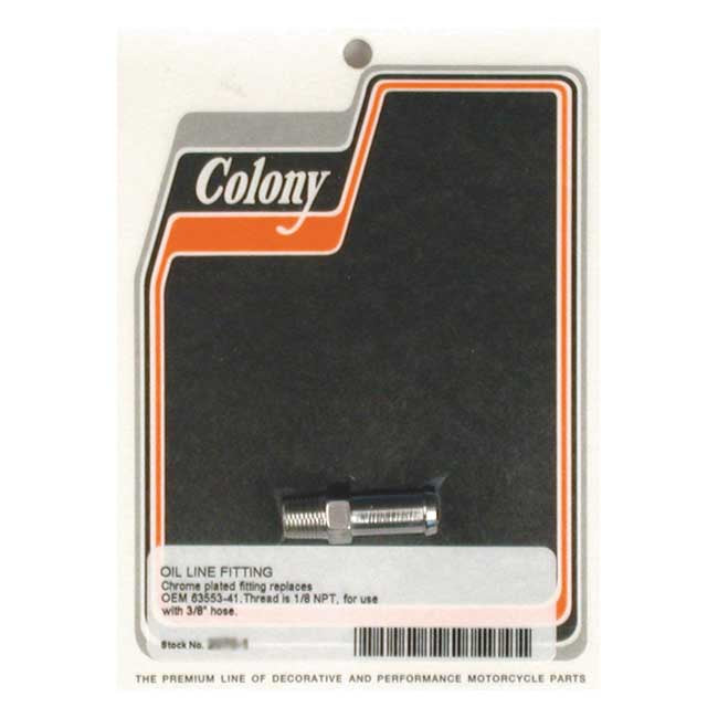 Colony, oil line fitting, straight. Chrome Oil Lines Parts/Covers Colony
