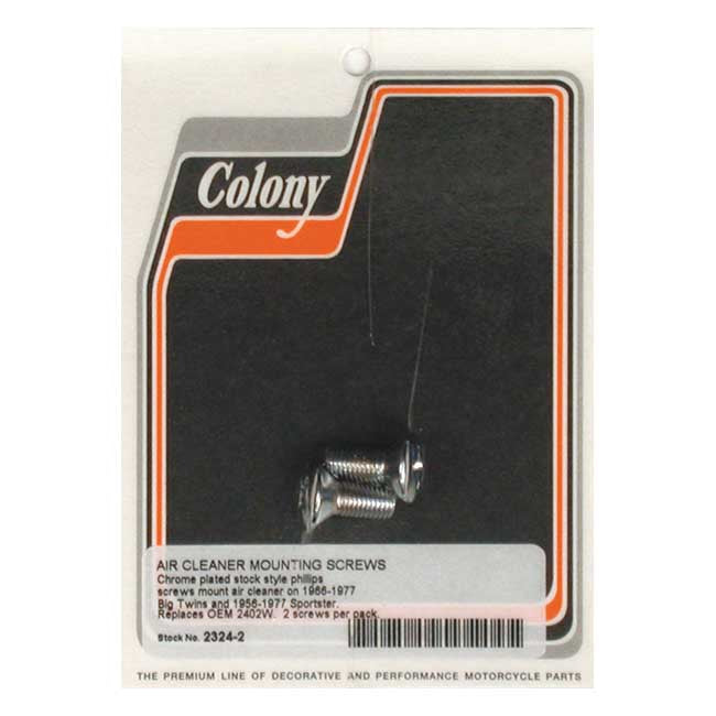 Colony, air cleaner cover mount screw kit. Chrome Aircleaner Hardware Colony