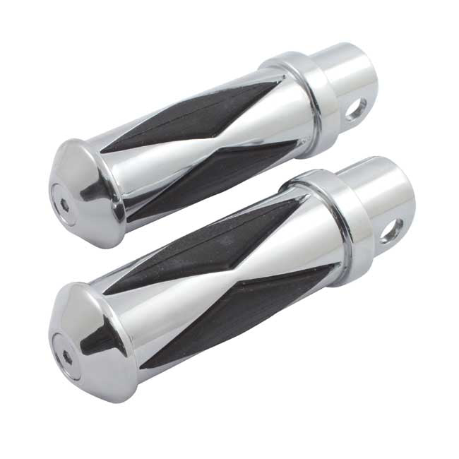 Diamond Footpegs, Large Diameter. Female Mount. Chrome Footpegs Mcs