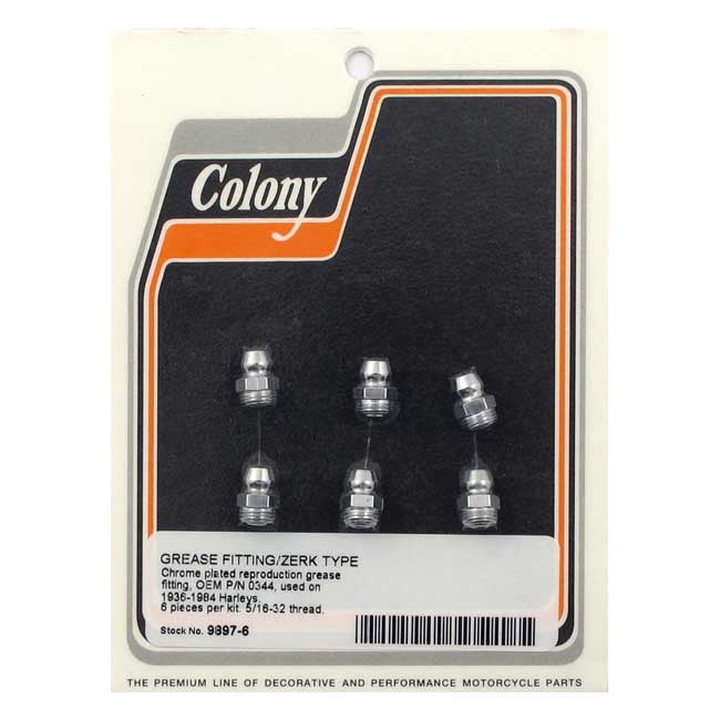 Colony, grease fitting. 5/16-32. Chrome Grease Fittings Colony