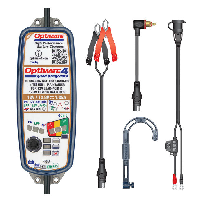 Tecmate, Opti Mate 4 Quad Program 12 V Battery Charger Battery Chargers Optimate