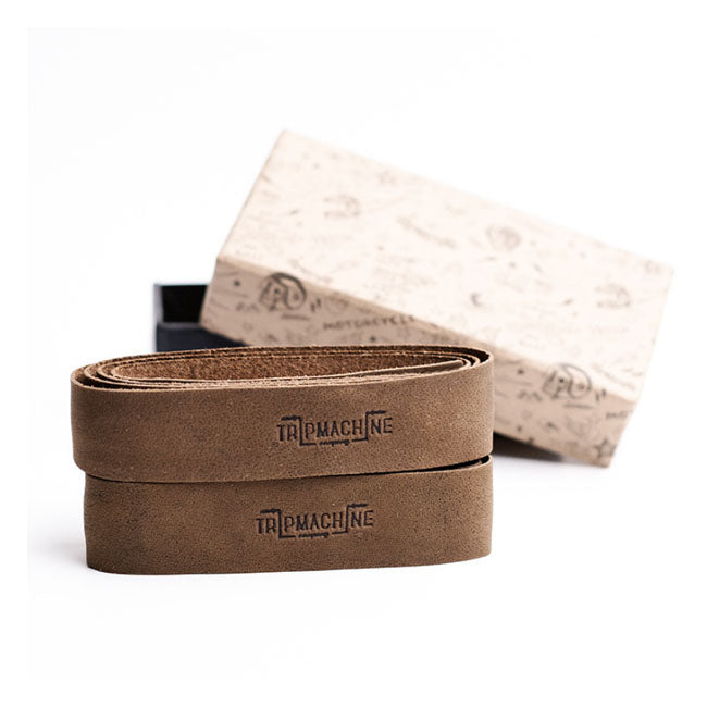 Trip Machine, Leather Handlebar Grip Wraps. Tobacco Brown Grips Tripmachine