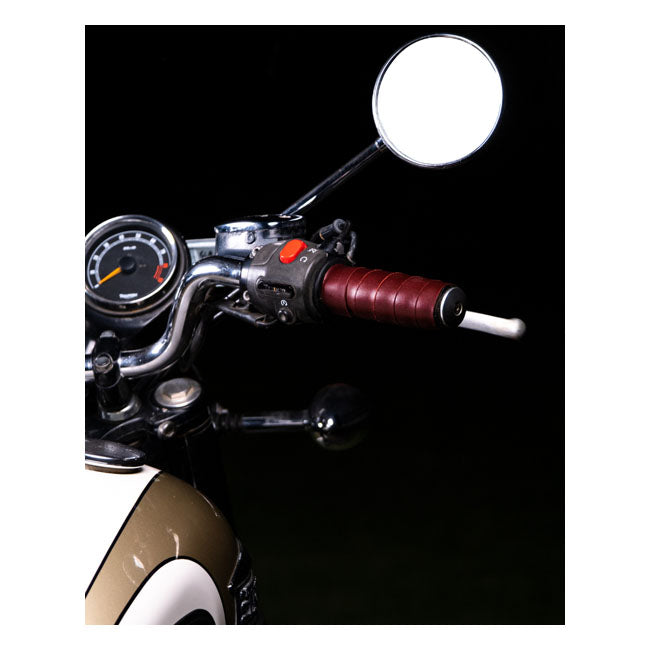 Trip Machine, Leather Handlebar Grip Wraps. Cherry Red Grips Tripmachine