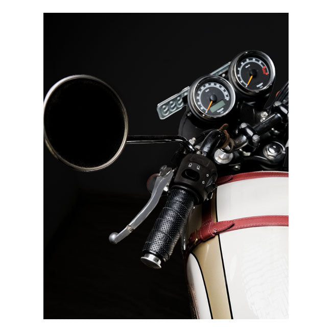 Trip Machine, Leather Handlebar Grip Wraps. Black Perforated Grips Tripmachine