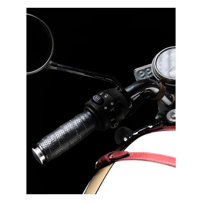 Trip Machine, Leather Handlebar Grip Wraps. Black Perforated Grips Tripmachine