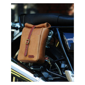 Trip Machine, Mini Backpack/Saddlebag 3.3 Liter. Vintage Tan Touring Luggage Tripmachine