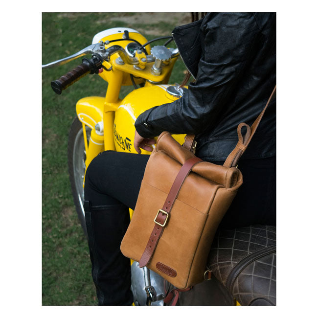 Trip Machine, Mini Backpack/Saddlebag 3.3 Liter. Vintage Tan Touring Luggage Tripmachine