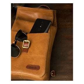 Trip Machine, Mini Backpack/Saddlebag 3.3 Liter. Vintage Tan Touring Luggage Tripmachine