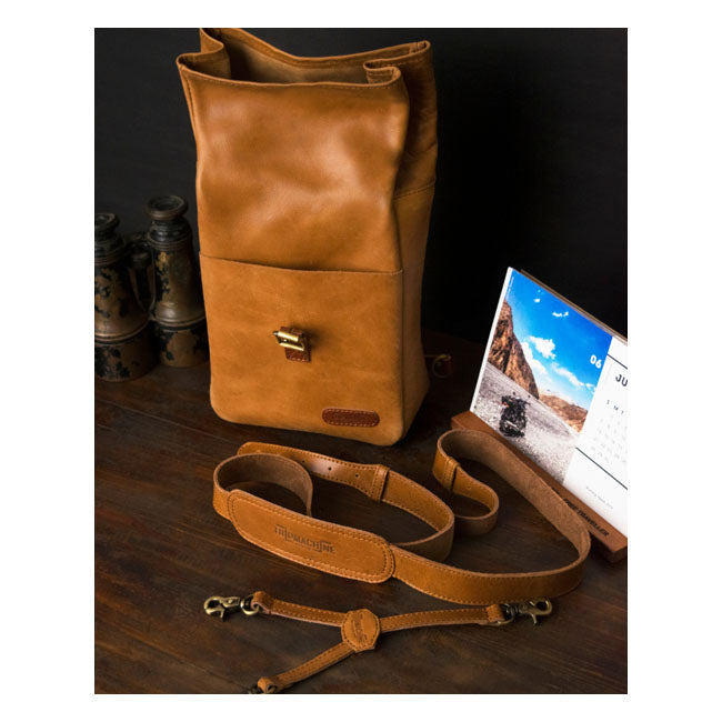 Trip Machine, Mini Backpack/Saddlebag 3.3 Liter. Vintage Tan Touring Luggage Tripmachine