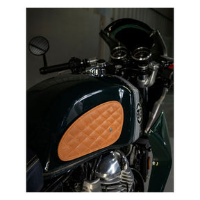 Trip Machine, Diamond Leather Gas Tank Pad Set. Tan Kneepad Sets Tripmachine